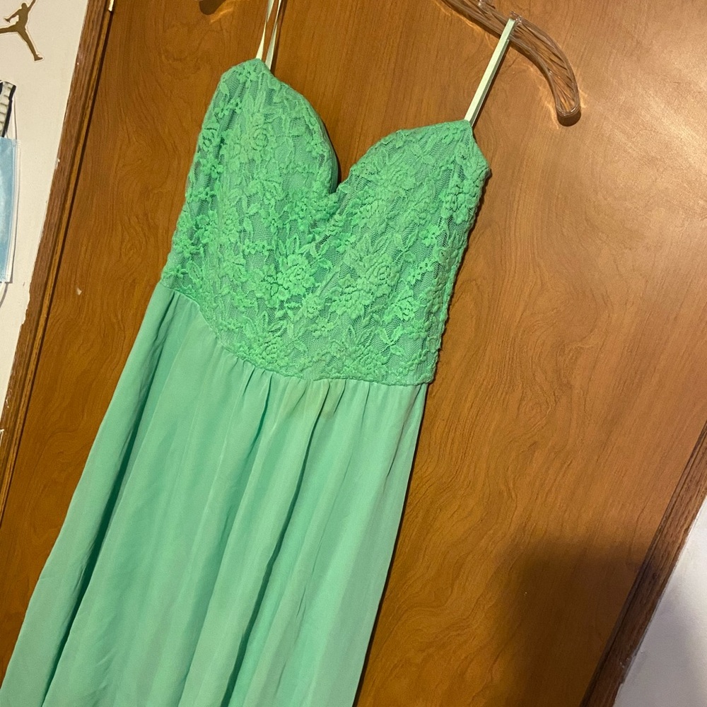 Teal strapless high low dress